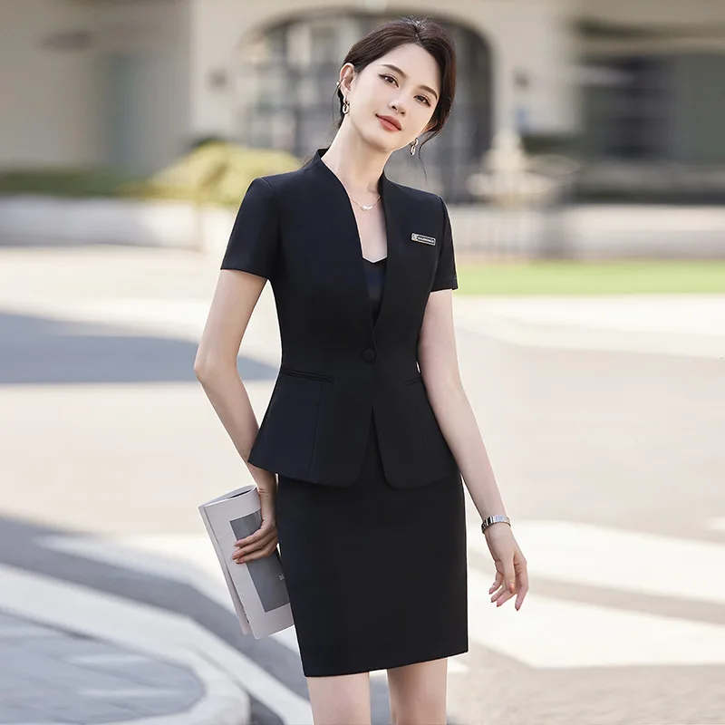 Business Wear Temperament Short Sleeve Suit Skirt Beauty Salon Hotel Front Desk Manager Tooling Sales Department Jewelry Shop Wo