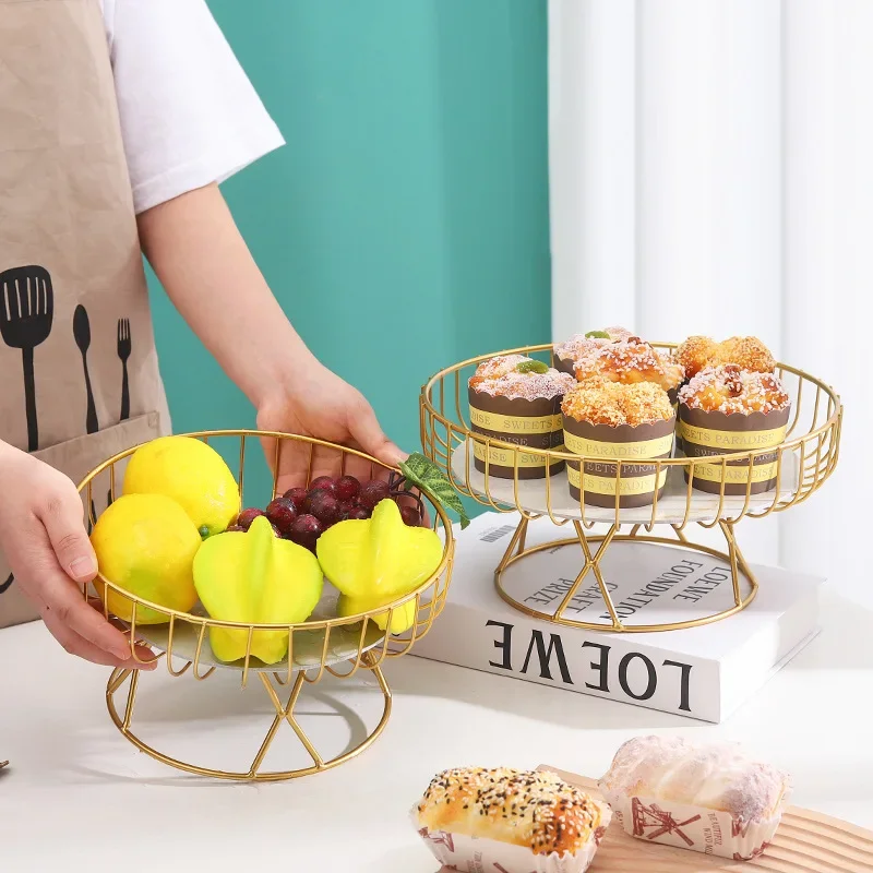 European Luxury Iron Fruit Cake Tray Creative Living Room Home Fruit Basket Snacks Dried Fruit Dessert Stand Snack Tray