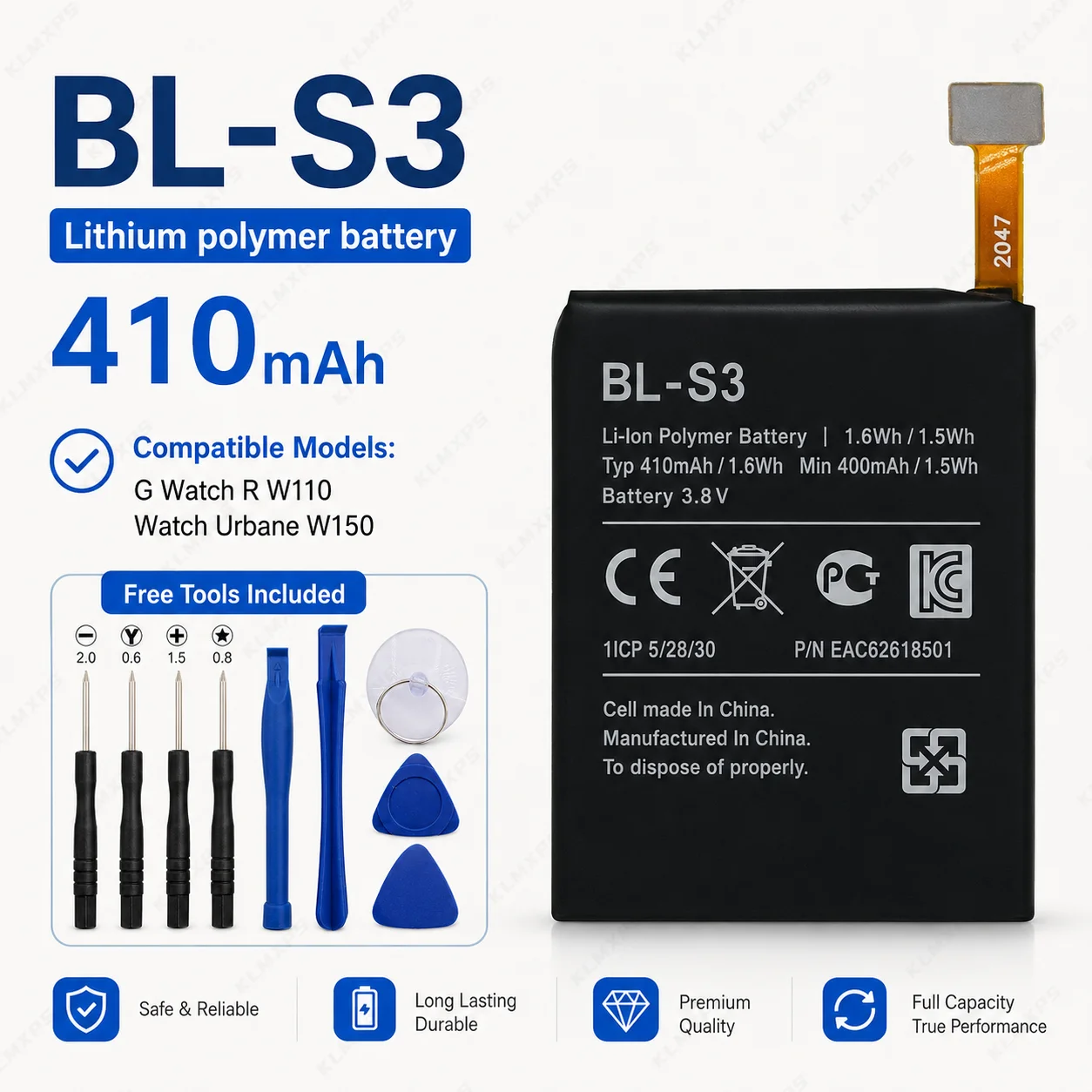 Replacement Battery for LG V30 V30A V30+ Nexus 5 G Watch R W110 W150 BL-T9 BL-T34 BL-S3 Phone Battery