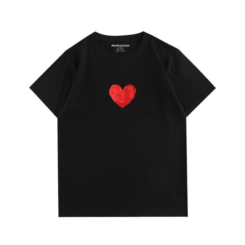 تي شيرت رجالي من القطن الخالص كريستال الحب طباعة ريترو بأكمام قصيرة تي شيرت Harajuku y2k عادية ياقة دائرية بأكمام قصيرة للجنسين
