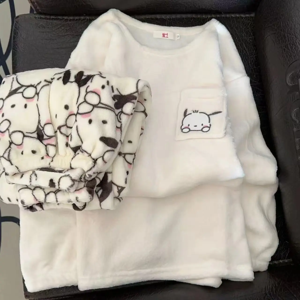 Kawaii 2 قطعة مجموعة بيجامة المرأة طالب الفتيات موضة الجولة الرقبة طباعة البلوز السراويل السببية فضفاض الكرتون منامة أنيمي Homewear