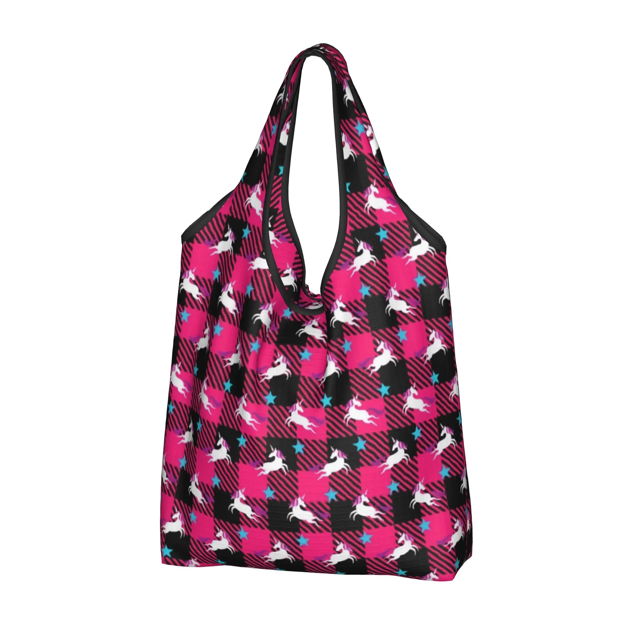 sacolas-de-compras-personalizadas-em-xadrez-rosa-com-unicornio-para-mulheres-grande-capacidade-sacolas-de-compras-portateis