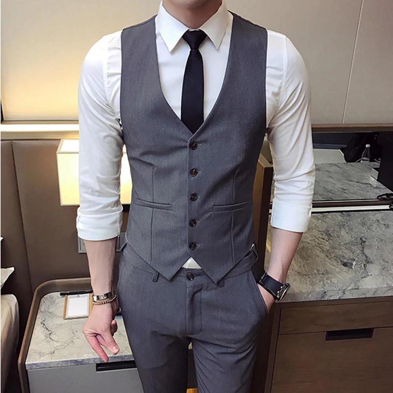 Fashion Single Breasted Suit Vests for Men Grey Black High-end Male Waistcoat Slim Fit Formal Business Casual Vest Plus Size 7XL