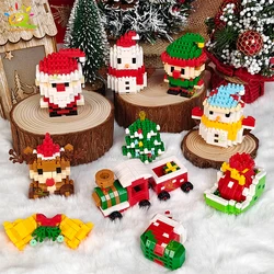 HUIQIBAO Christmas Tree Train Santa Claus Model Micro Building Blocks Elk Elves Snowman Mini Bricks Xmas Gifts Toys for Children