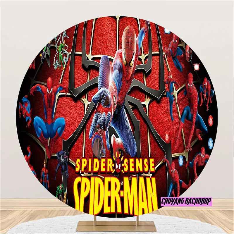 Disney Blue Circle Spider Photo Booth Props Spiderman Photography Backdrop Round Superhero Birthday Party Baby Shower Background