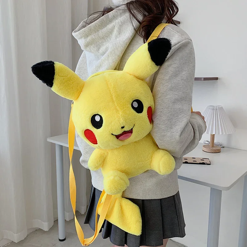 Kawaii Pokemon Plush Dolls Backpack Anime Pikachu Charmander Genger Mimikyu Eevee Soft Stuffed Bag Large Capacity Schoolbag Gift