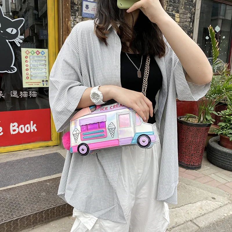 2024 new fashion creative ice cream car messenger bag funny personality colorful laser women\'s bag