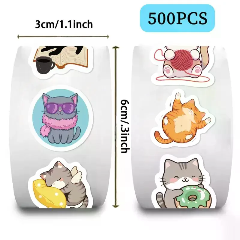 [JT]500pcs/set Cartoon Cat Small Pattern Graffiti Decoration Roll Stickers Laptop Envelope Sealing Stickers