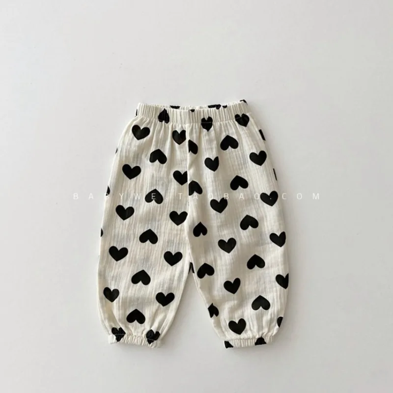 INS Infant Baby Girls Trouers Bellbell Summer Little Girls Anti-mosquito Pants Thin Floral Printed Toddler Baby Girls Dot Pants 4