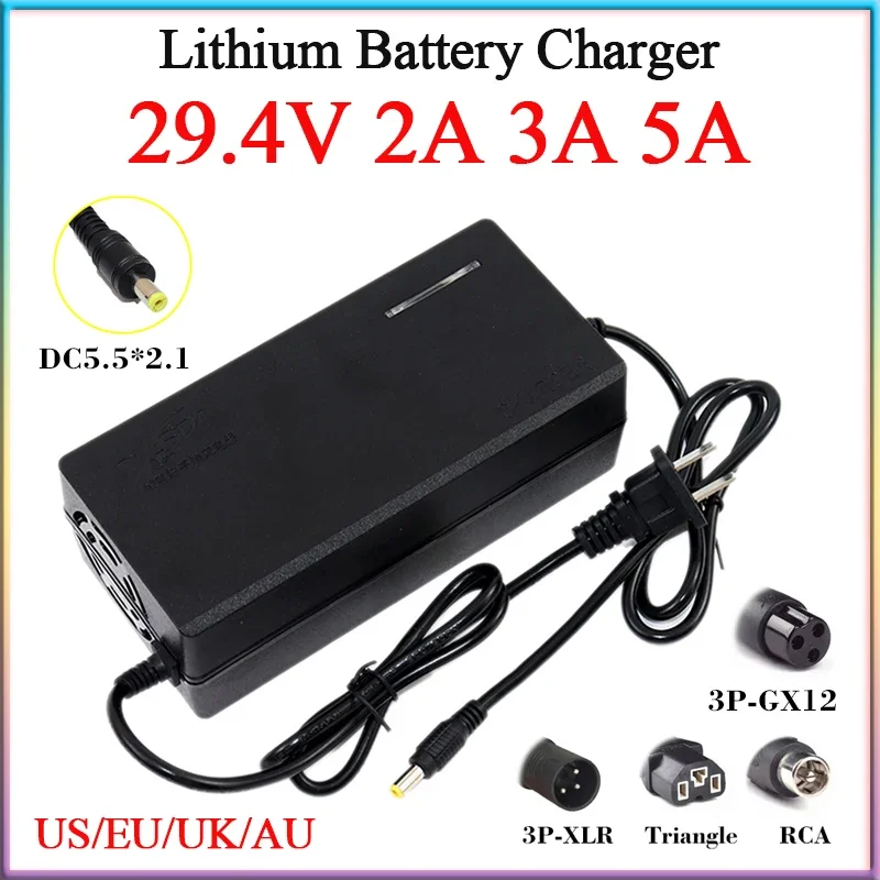 29.4V 2A 3A 5A ebike Li-ion Battery Charger 100-240V For7Series 24V 25.2V 25.9V 29V Electric tool Scooter Fast Charging with fan