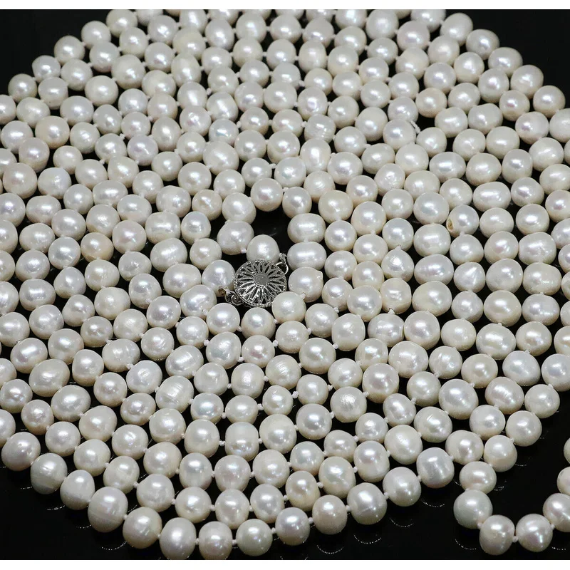 

Long 48" 64" 80" 7-8mm Natural White Akoya Cultured Pearl Nelace AA