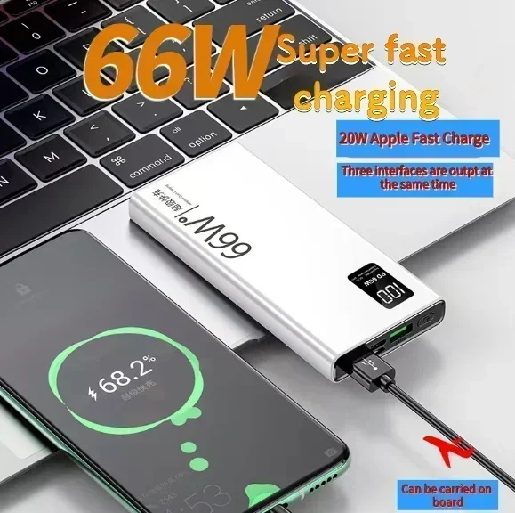 20000mAh Digital Display PowerBank 66W Super Fast Charging For iPhone Huawei Xiaomi Samsung Portable EXternal Battery Charger