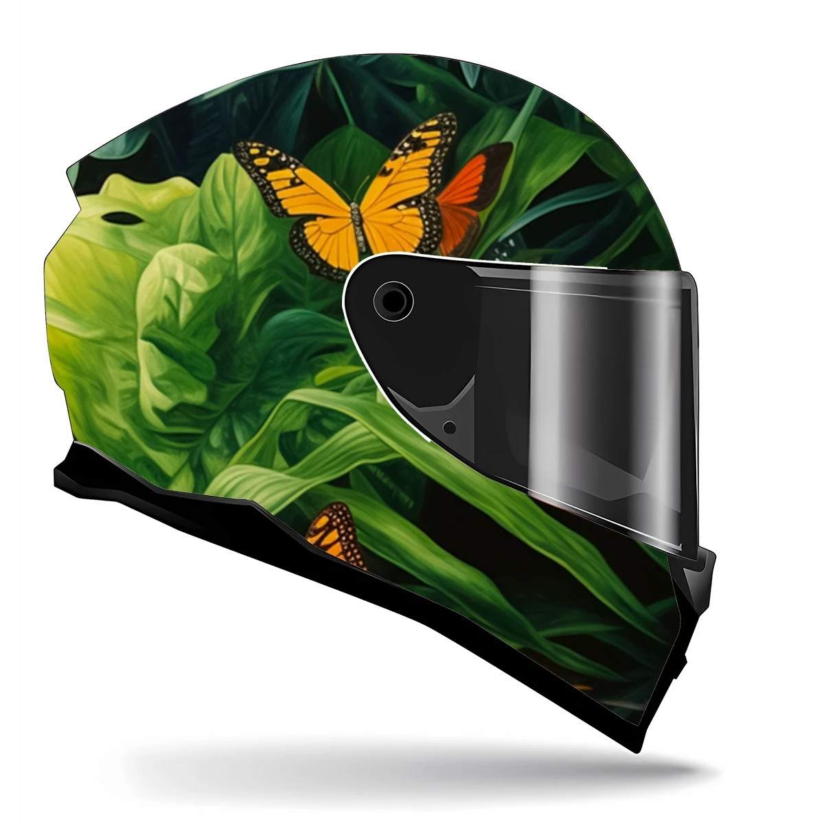 Tropical Leaves Butterflies Full Helmet Wrap Sticker Motorcycle Helmet Racing Graphic Decal Vinyl Wrap Helmet Decorative Sticker