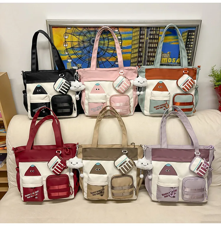 

Nylon cloth lightweight cartoon student shoulder bag cute girl commuting large capacity make-up bag hand tote bag