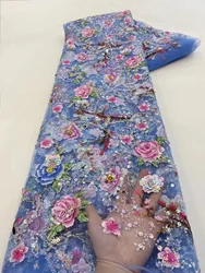 하이 퀄리티 아프리카 얇은 명주 그물 구슬 자수 신랑 레이스 원단 스팽글 레이스 원단, 결혼식 파티 원피스 XZ5749
