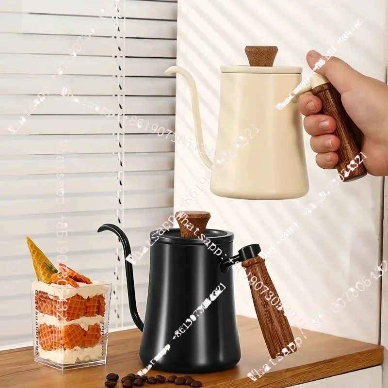 Coffee Pot with Lid Thermometer 304 Stainless Steel Clear Scale Solid Wood Handle High Quality Hand-made Coffee Utensils 500ML