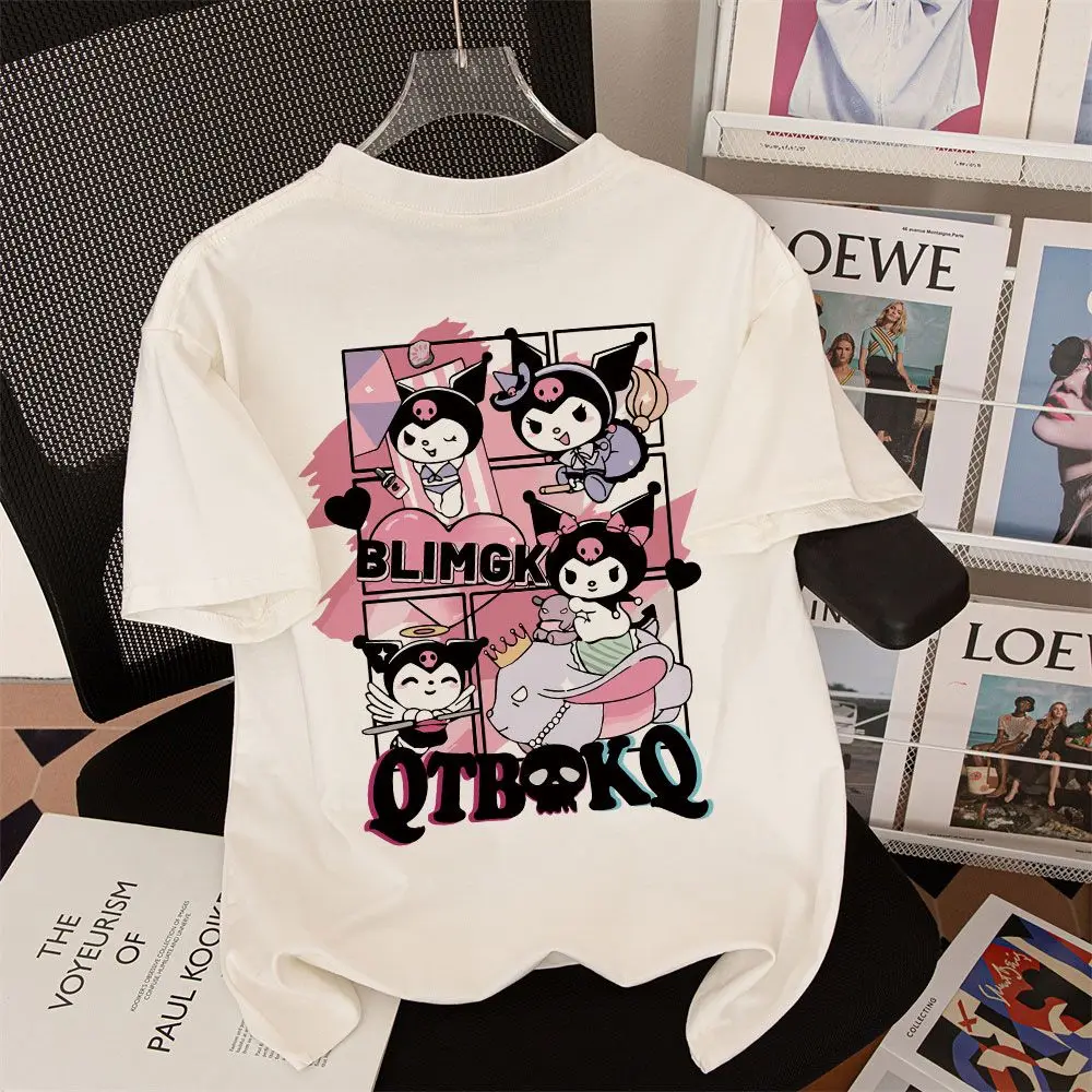 New Kulomi Youth Sweet Cool Dressing Woman T-Shirt Sanrio Anime T-Shirt Letter Outdoor Tshirt Outdoor Fashion Short Sleeved