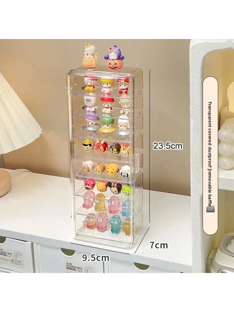 Acrylic Mini Display Stand Cute Particle Dustproof Flip Cover Figure Display Storage Boxes Desktop Organizer Home Accessories