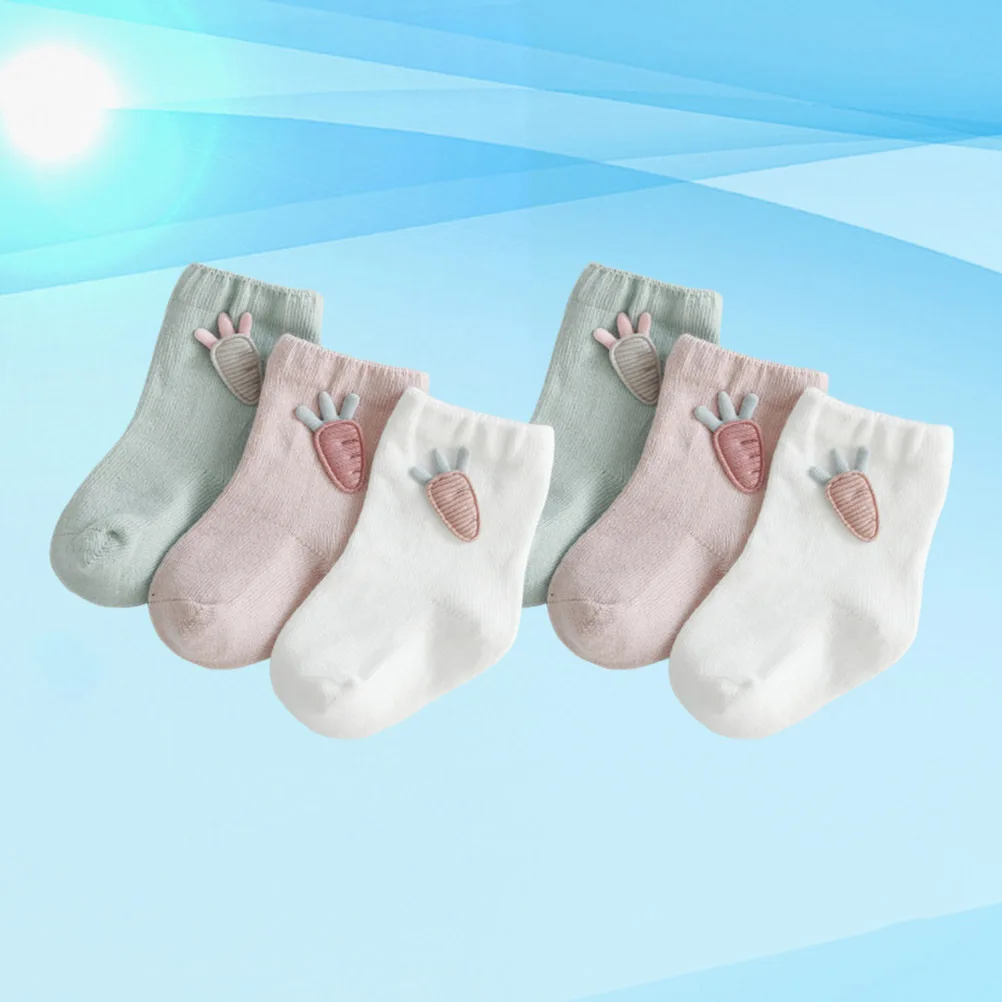 

6pcs Baby Socks Cotton Cartoon Design Soft Breathable Non-Slip For Spring Autumn Newborn Short Socks