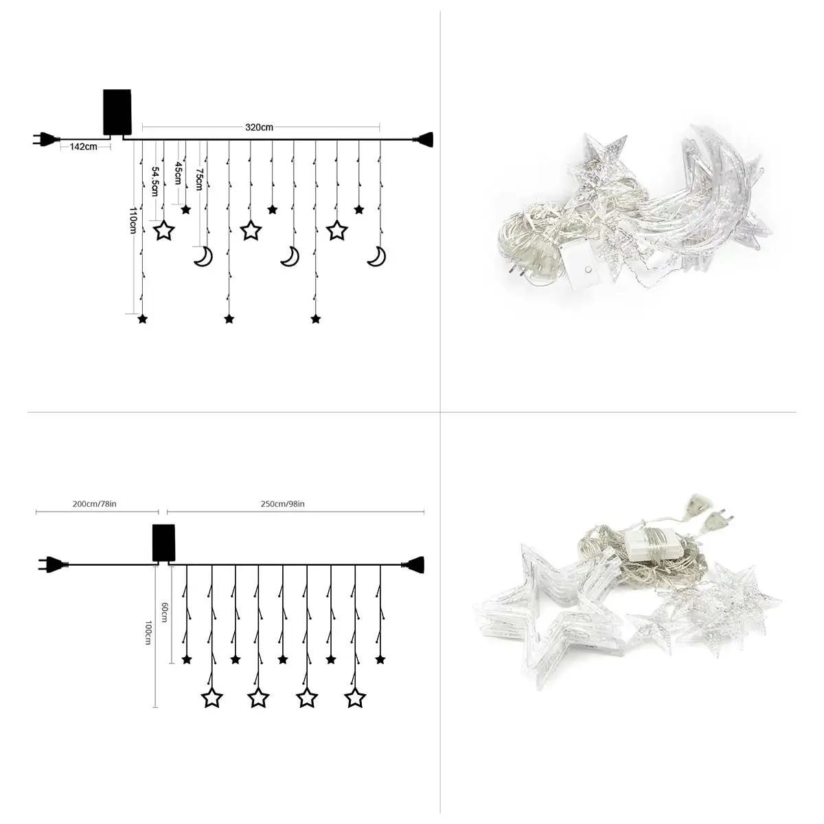 Guirxiété lumineuse LED dégradée pour décoration de fête, rideau, étoile, lune, romantique, guirxiété, Noël, mariage, nouvel an, 3.5m