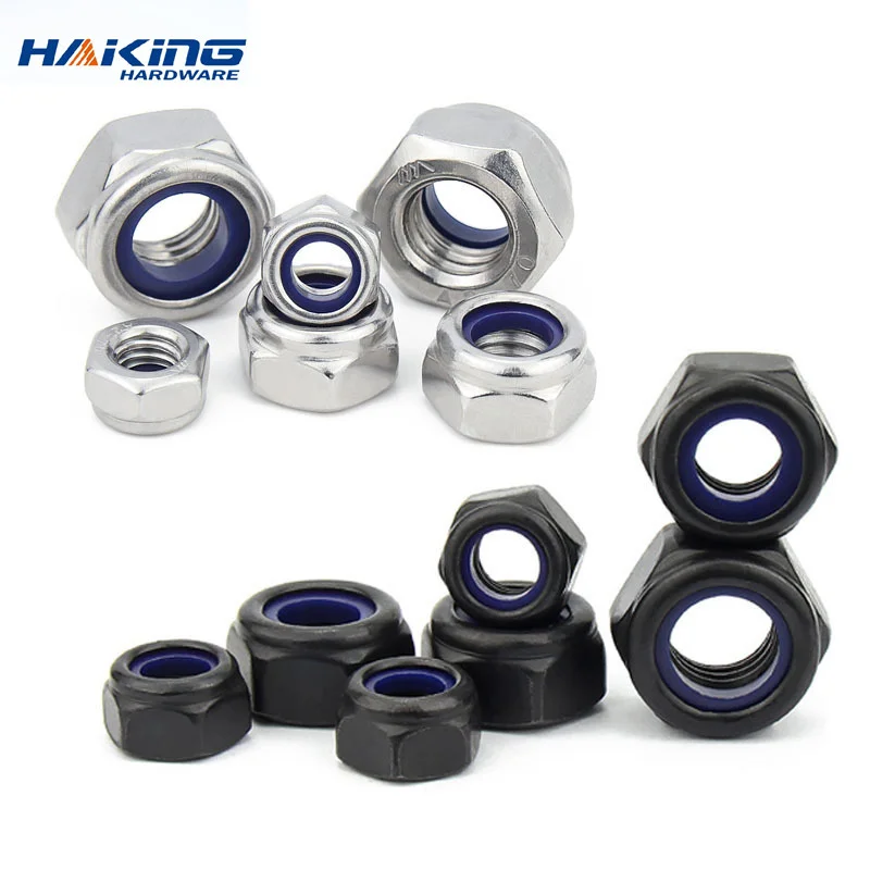 black nylon lock nut 304 Stainless Steel zinc-plated Hex Hexagon self locking nut M3 M4 M5 M6 M8 M10 M12 lock nut