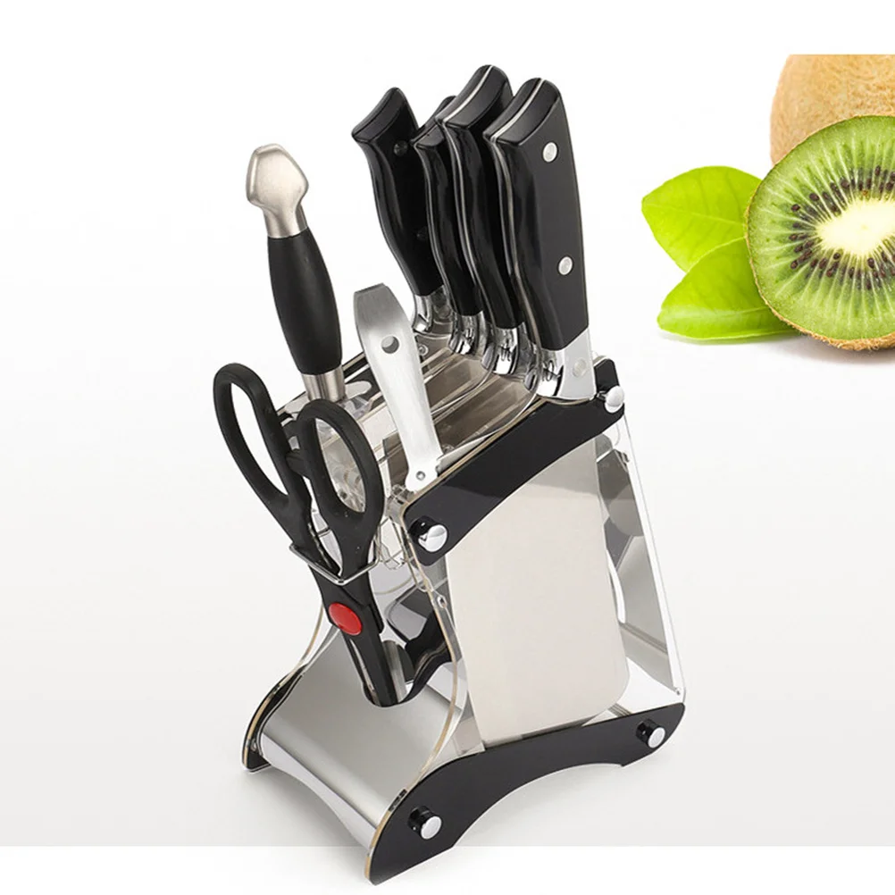 

Multi-Slots Knife Rack Transparent Acrylic Stainless Steel Holder Tilt Style Kitchen Organizer Block for Indoor Outdoor Barbecue