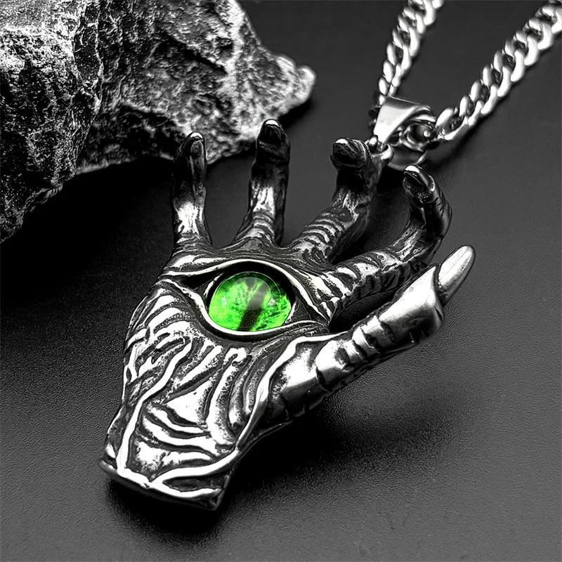 

Fashion Gothic Hiphop Devil's Eye Claws Pendant Necklace for Men Stainless Steel Sweater Chain Necklaces Jewelry Halloween Gift