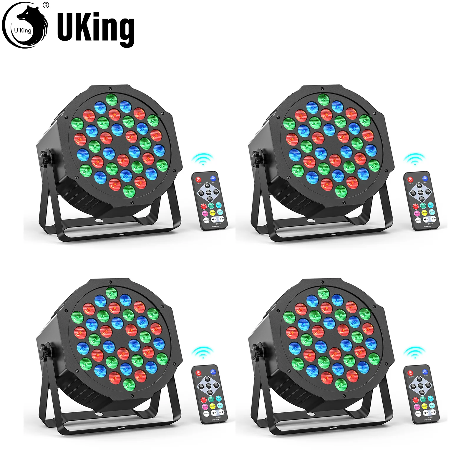 U'King 4Pcs/Set 36LED RGB DJ Par Lights 10W Stage Lights Remote&DMX512 Control Uplights For Church Wedding Party Bar Club