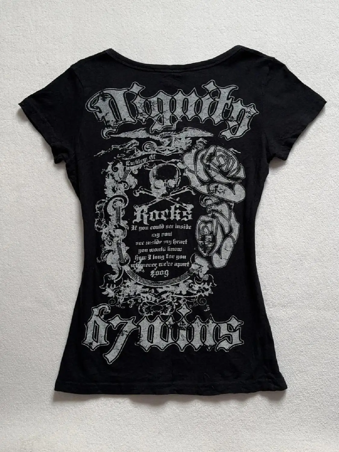 Skulls T Shirts Punk Vintage Women Clothes 90s Gothic Sexy American Slim Dark Tees Estetyczna odzież damska z krótkim rękawem Y2k Top