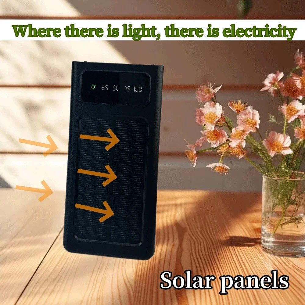 Banco de energía Solar de 80000mAh, cargador Solar con Cables integrados, 2 puertos USB, cargador externo con luz LED para Xiaomi y iphone