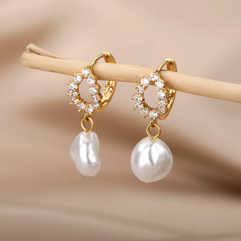 Vintage Circle Earrings For Women Punk Irregular Baroque Imitation Pearl Earring Round Long Drop Dangle Jewelry Gift Brincos Hot