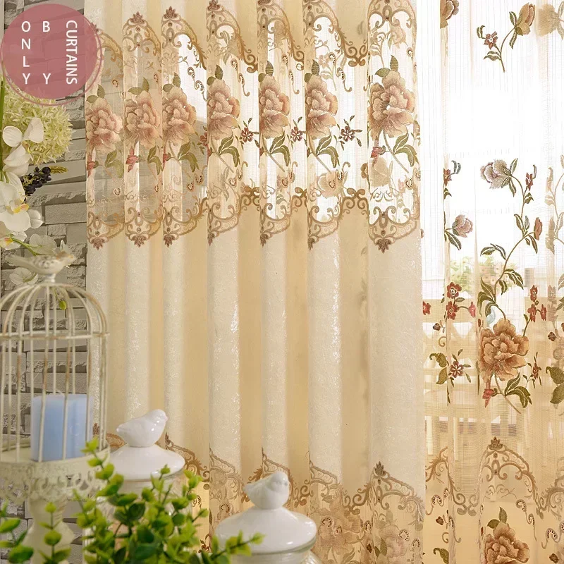 European Pastoral Living Room Water Soluble Embroidered Curtains for Living Room Bedroom Study Semi-blackout Curtains Custom