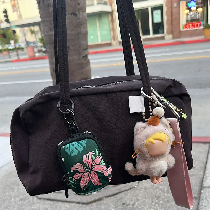 

American Solid Color Recycled Nylon Shoulder Bag Portable Bowler Bag Plaid Design Handbag Zip Armpit Bag Casual Shopper Storage