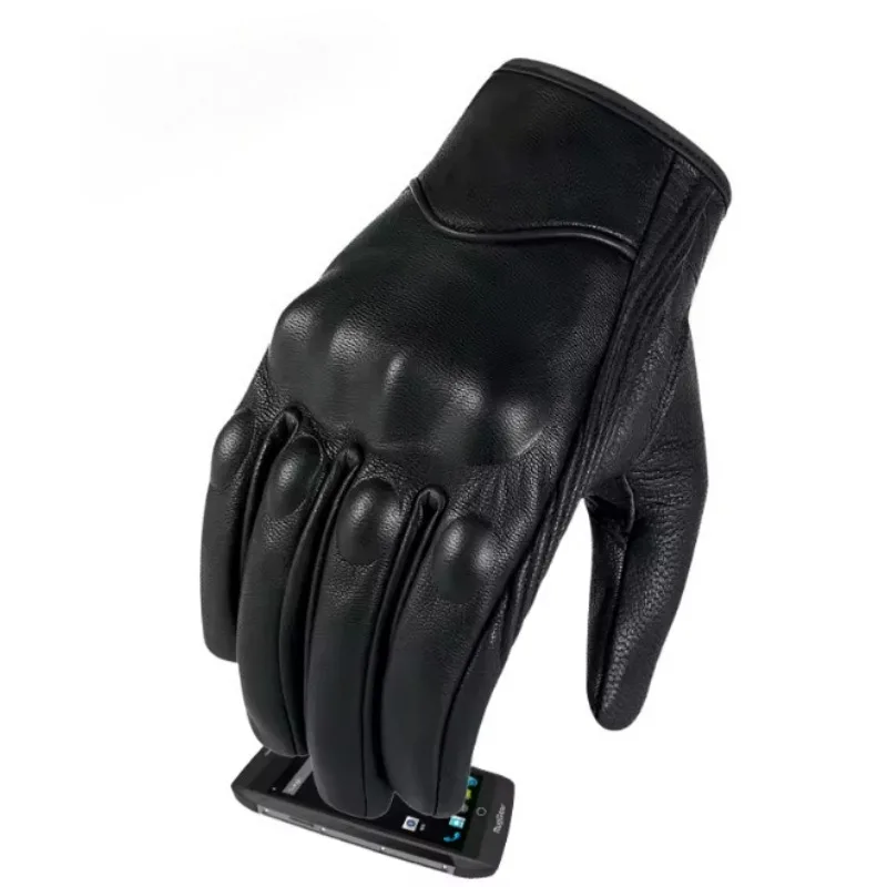 Men's Touchscreen Motorcycle Gloves - Genuine Leather Summer Riding Gloves for Scooter & Motorbike - Racing Style Design
