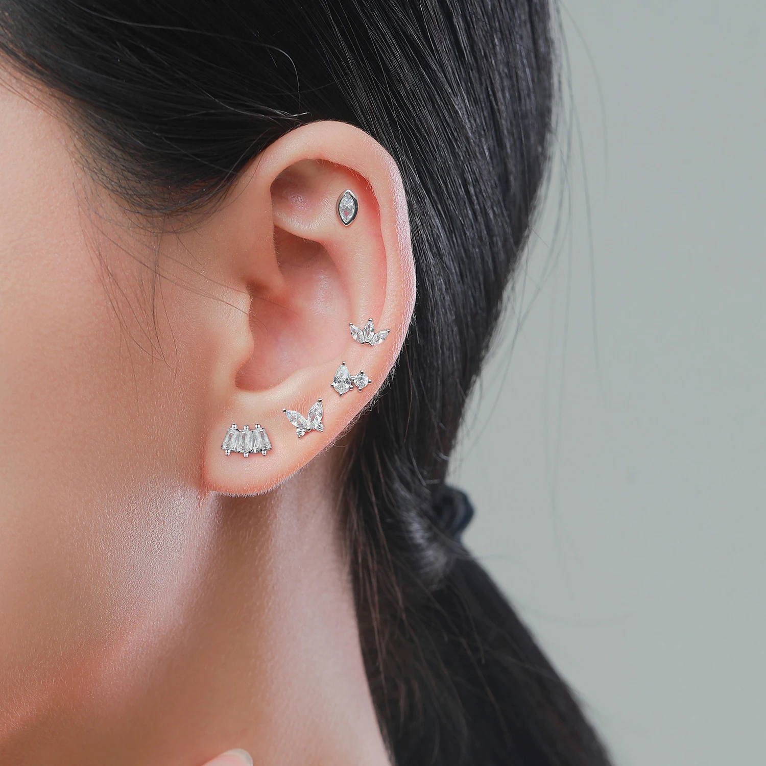 Modian 1 Piece Gold Geometric Shape Stud Earring 925 Sterling Silver Sparkling Clear CZ Earrings For Women Collocation Jewelry