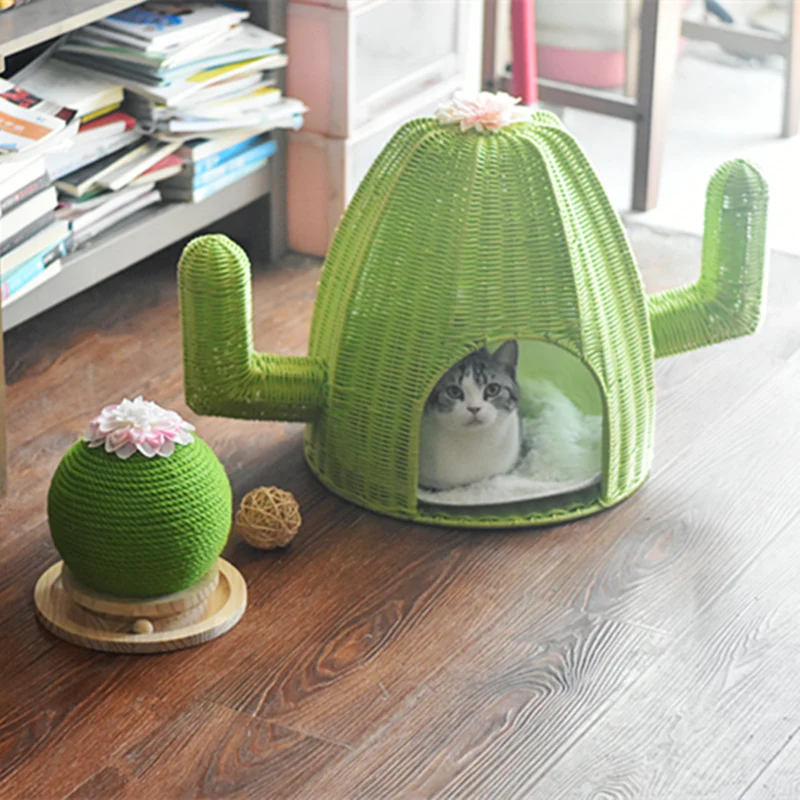 

Nordic Cactus Rattan-like Cat Nest Breathable Cool Cat Head Mat Summer Dog House Four Seasons Pet Supplies