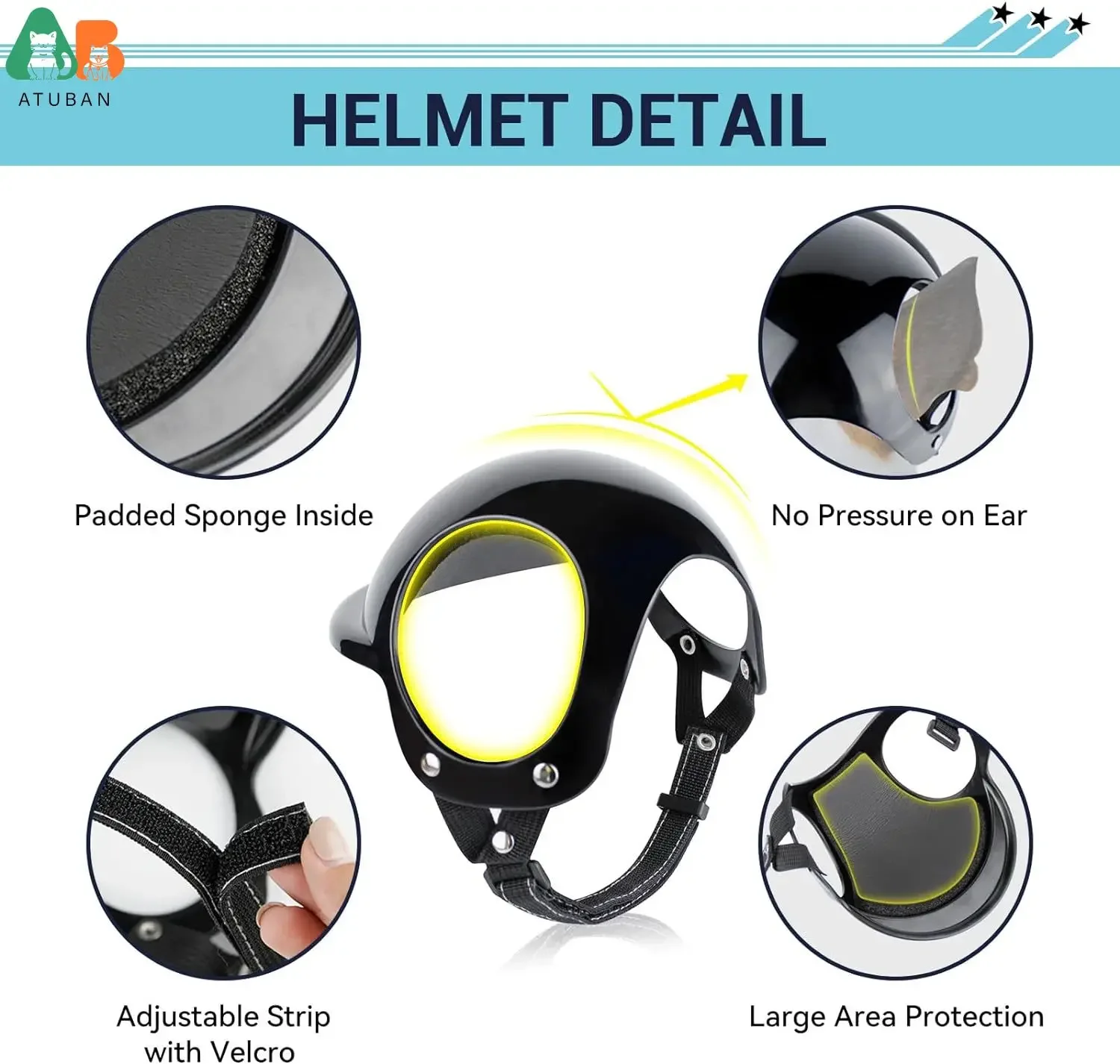 ATUBAN Casco para Perros y Gafas para Perros Pequeños-Casco para Casco de Motocicleta para Mascotas con Agujeros para las Orejas Correas Ajustables