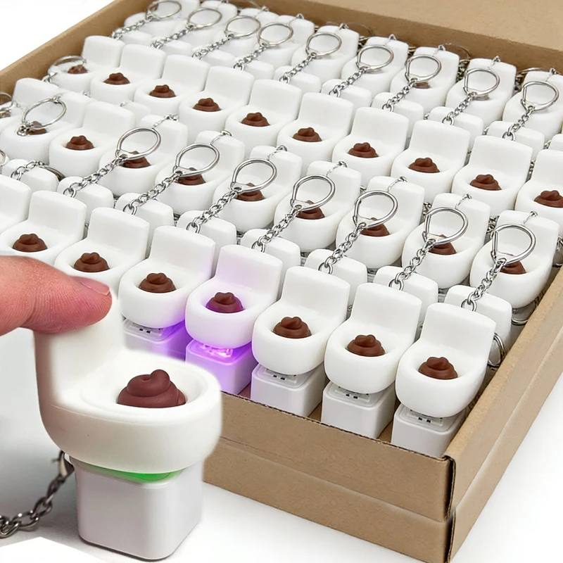 Funny Simulation Toilet Poop Keychains with LED Creative Spoof Keyboard Decompression Pendant Hangings Key Chains Jewelry Gifts
