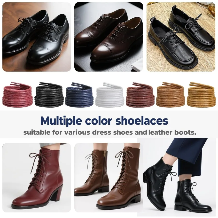 أربطة أحذية فستان 2 Ps للرجال والنساء أوتار أحذية لأكسفورد والأحذية - أربطة دائرية رفيعة مشمعة 3/32Ih #5