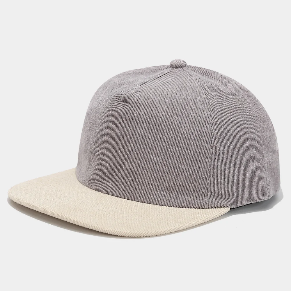 Minimalist workwear style patchwork corduroy flat-brim baseball cap suitable for all seasons, suitable for both men and women
