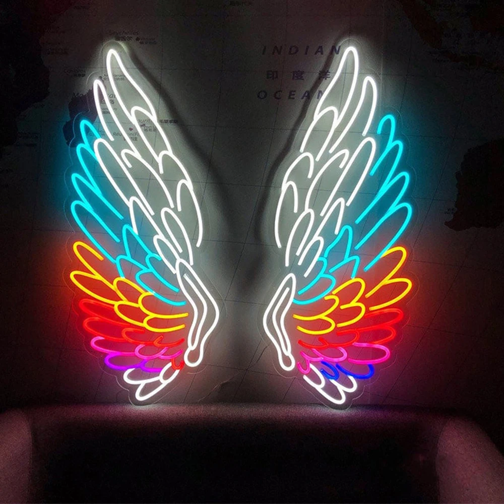 Wings Neon Sign Custom Angel Wings Neon Sign Home Bar Wall Party Decor Led Light Living Room Wall Decoration Personalized Gift