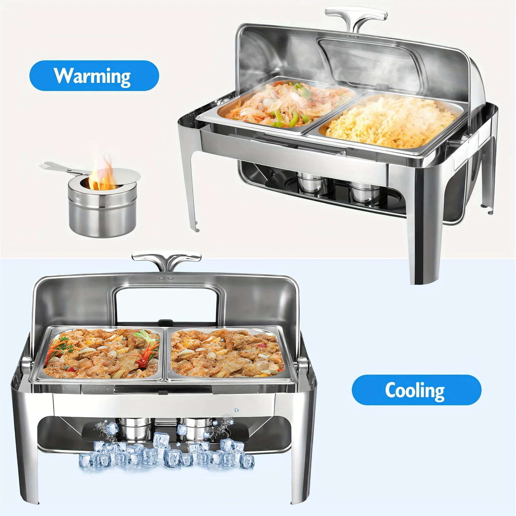 Stainless Steel Roll-Top Chafing Dish Set 4