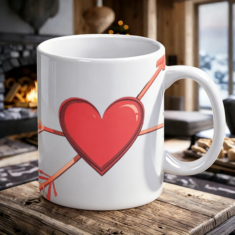 

Mug Coffee Cup Ceramic Cup Cupid's Arrow Red Heart Printed Fabric