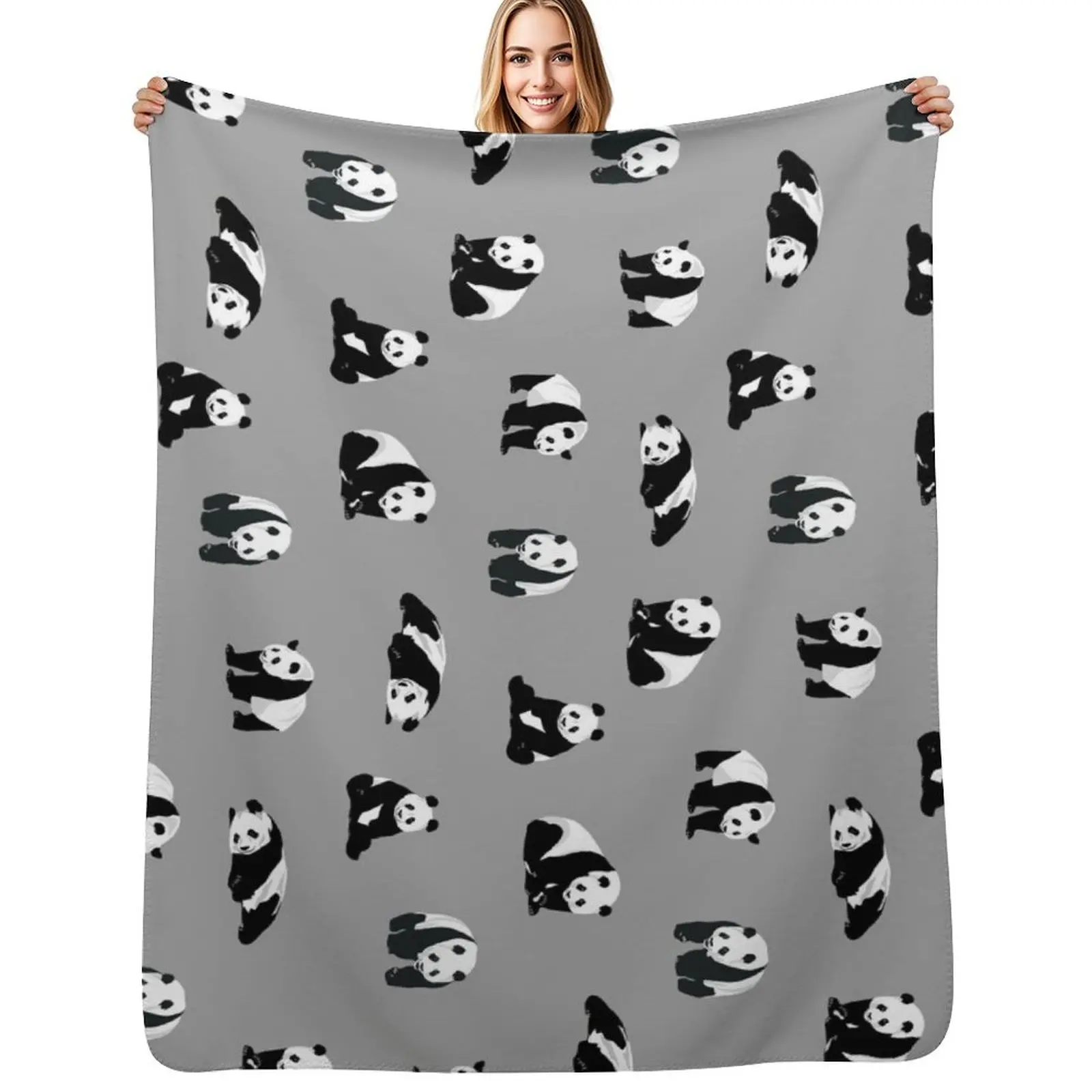 

Pandas on Grey Throw Blanket Cozy Light Blanket for Travel Camping Picnic