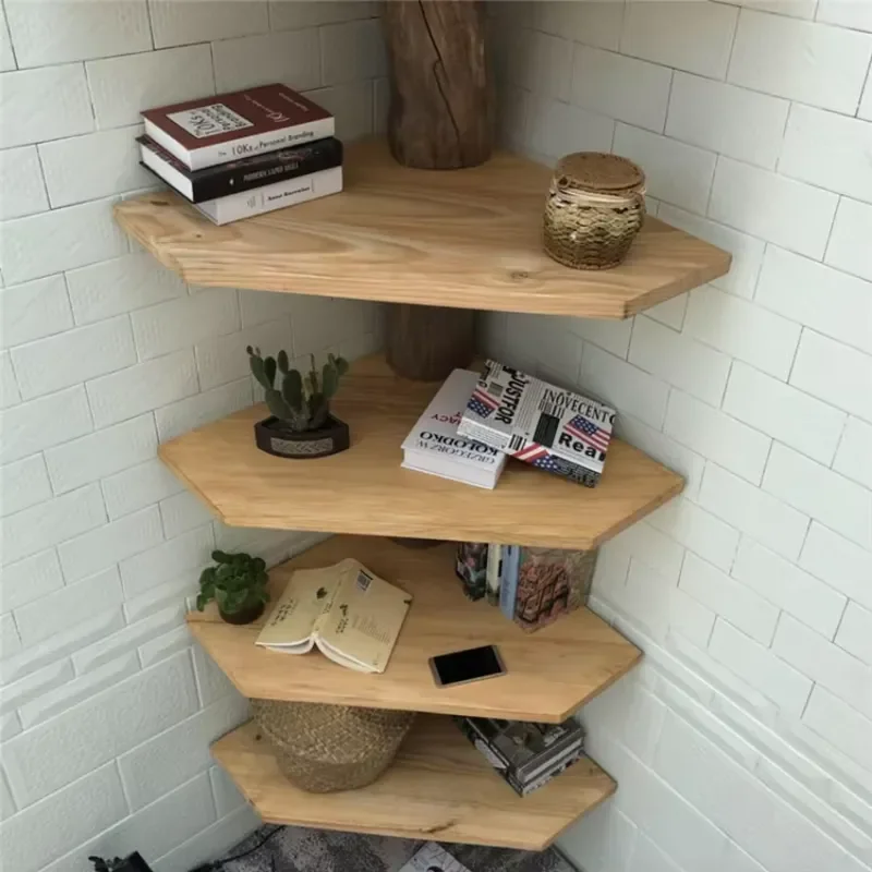 Solid Wood Tree Bookshelf Creative Corner Floor to Ceiling Display Shelf Decorative Storage Rack for Living Room Home