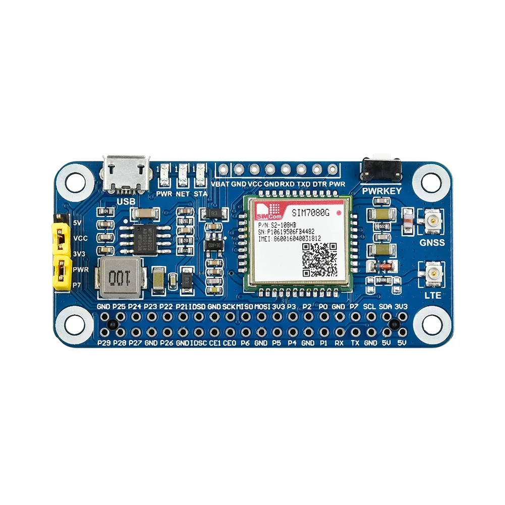 NB-IoT Cat-M(eMTC) GNSS HAT, Baseado em SIM7080G, Aplicável globalmente para Raspberry Pi, Arduino STM32