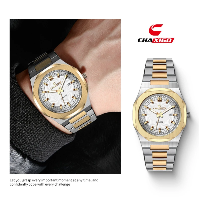CHAXIGO 6121 Quartz Steel Strip Men's Watch Luxury Watch Waterproof Calendar Watches for Men Relojes Para Hombres Reloj Hombre