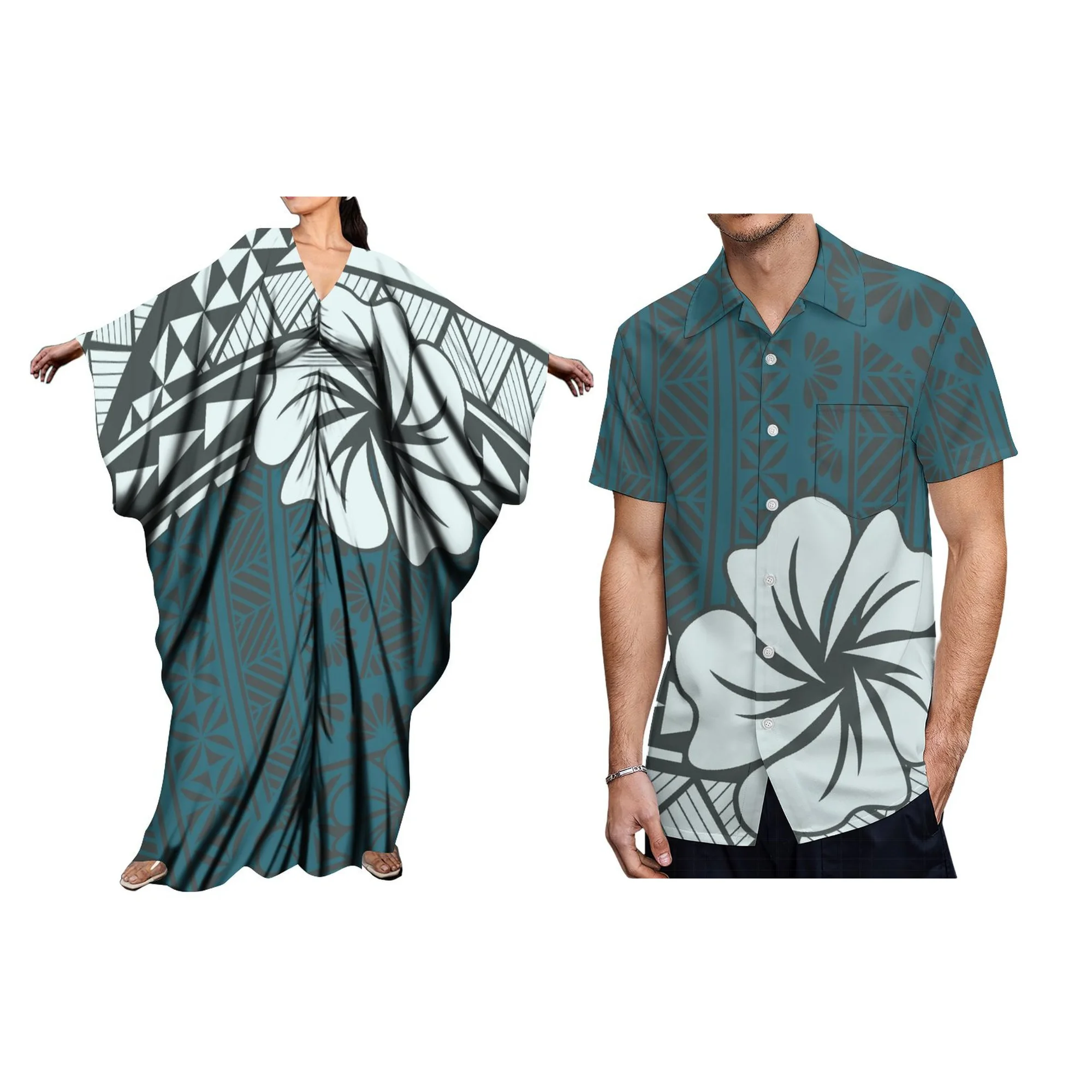 Polynesian Design Print Island Style Butterfly Sleeve Maxi Kaftan Dress Custom Long Holiday Dress Shawl Wing Dress