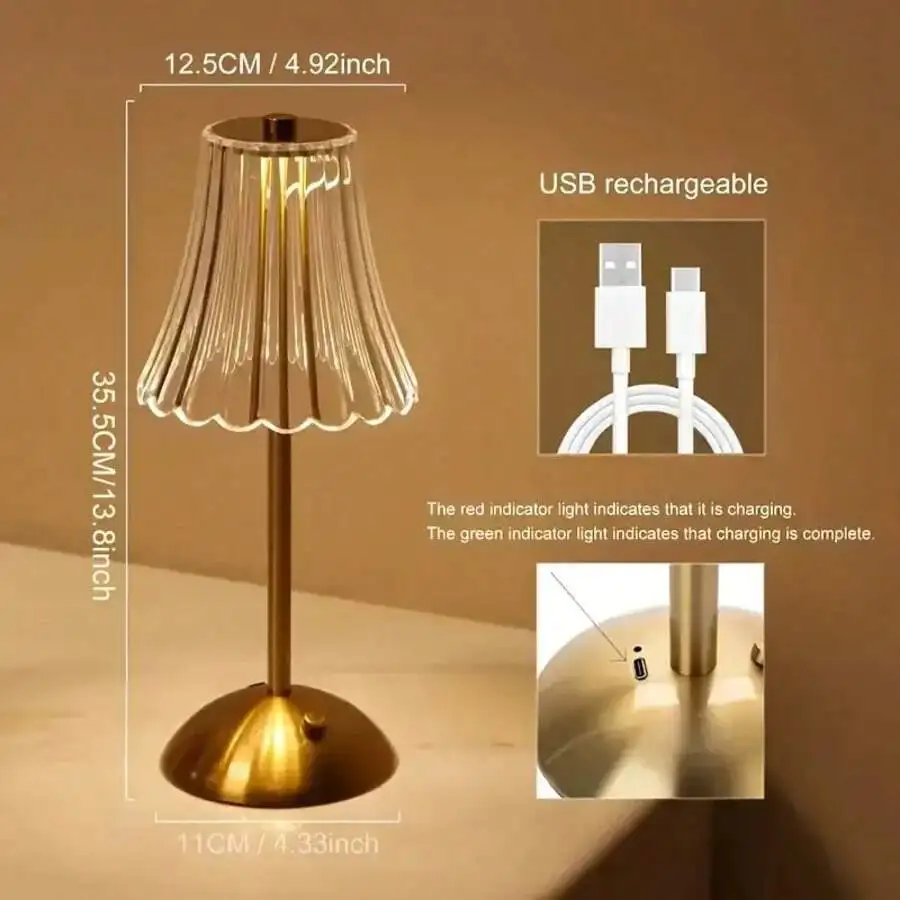 Cordless Table Lamps For Home,Table,Dining Room, Gold Rechargeable Lamps, USB Charge 12'' Tall LED Brass Portable Outdoor Indoor