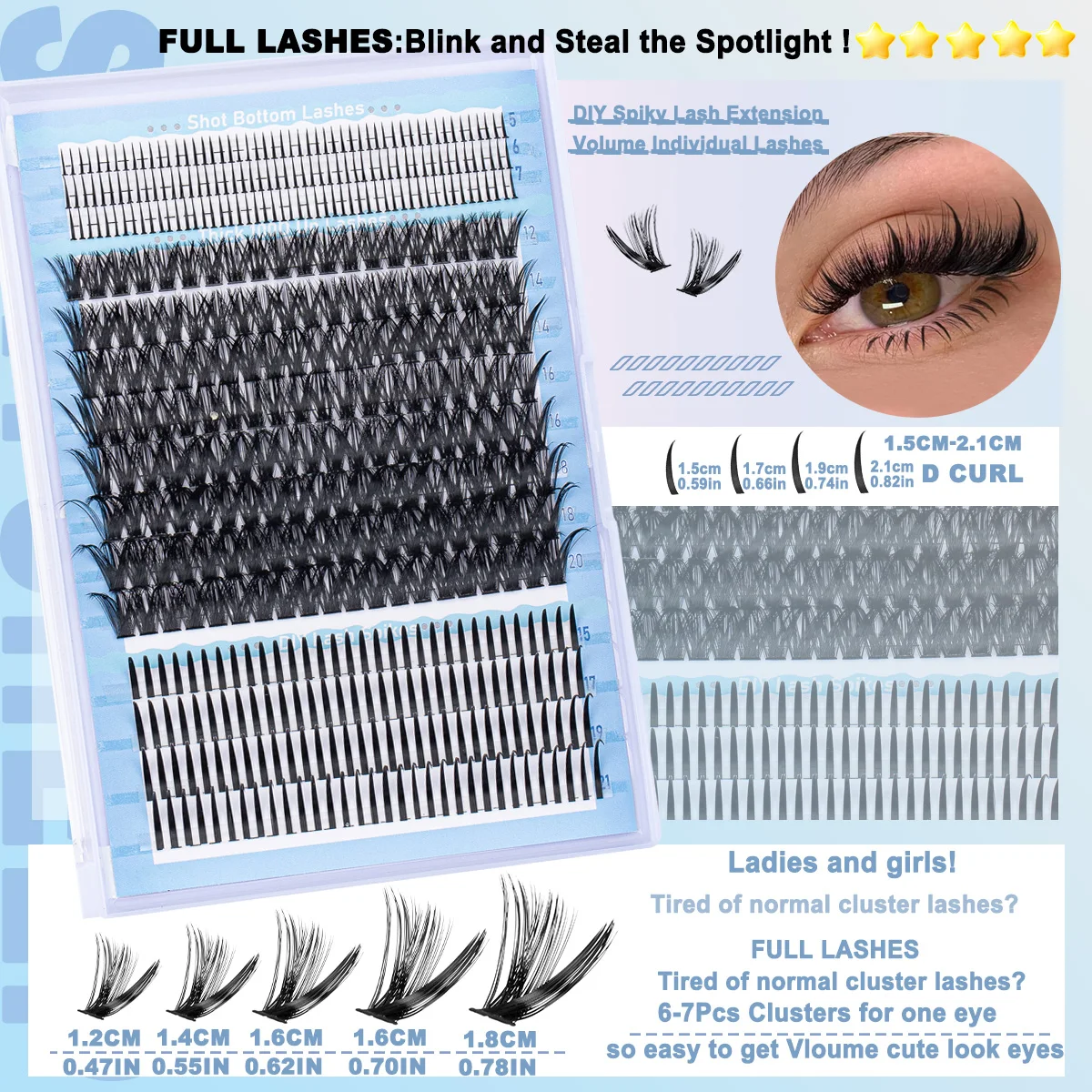 Wimpern-Cluster, flauschige Wimpern-Cluster, natürliche Mix-Stile mit niedrigem Wimpernvolumen, gemischte Bindung und Versiegelungspinzette